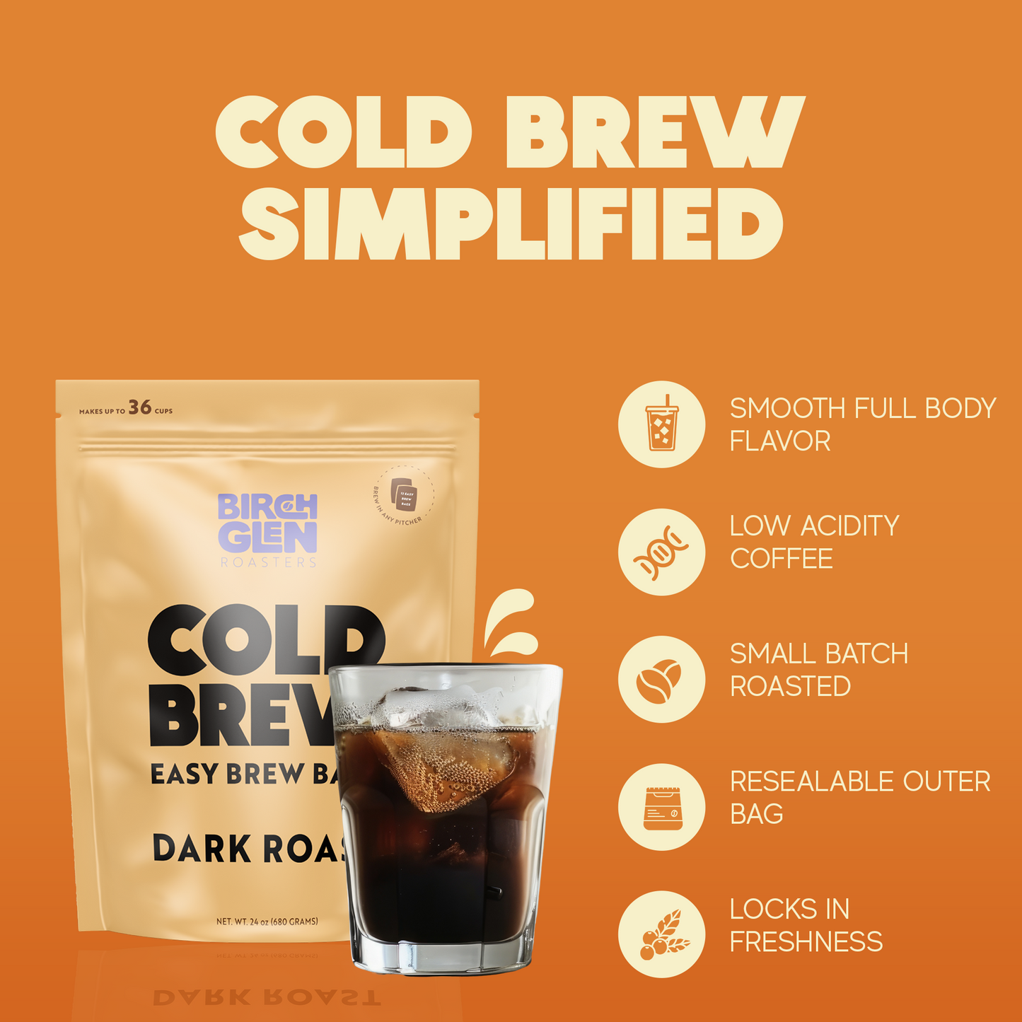 Birch Glen Cold Brew Coffee Pitcher Packs - 12 Bags - Irish Cream