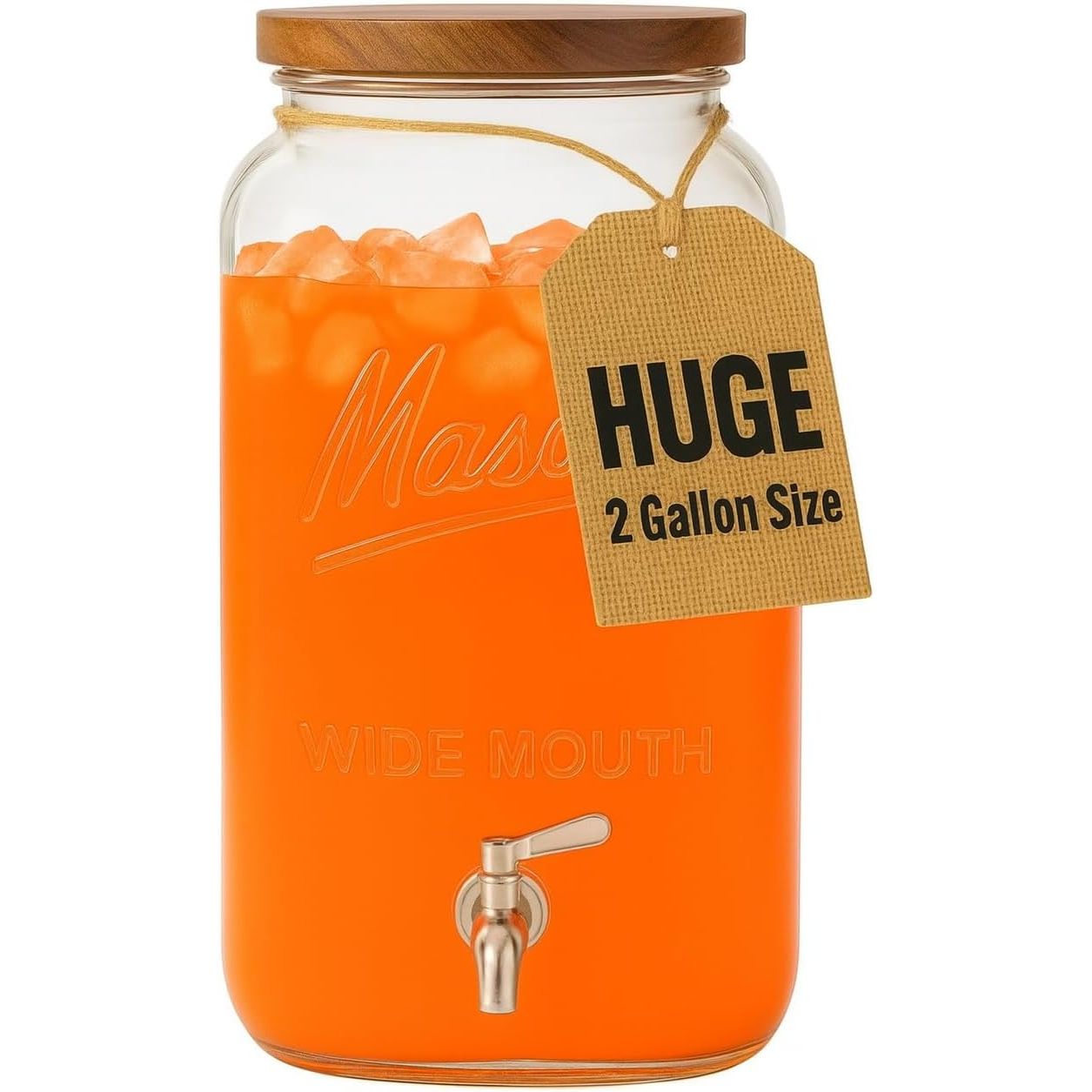 2 Gallon Square Glass Beverage Dispenser with Wooden Lid