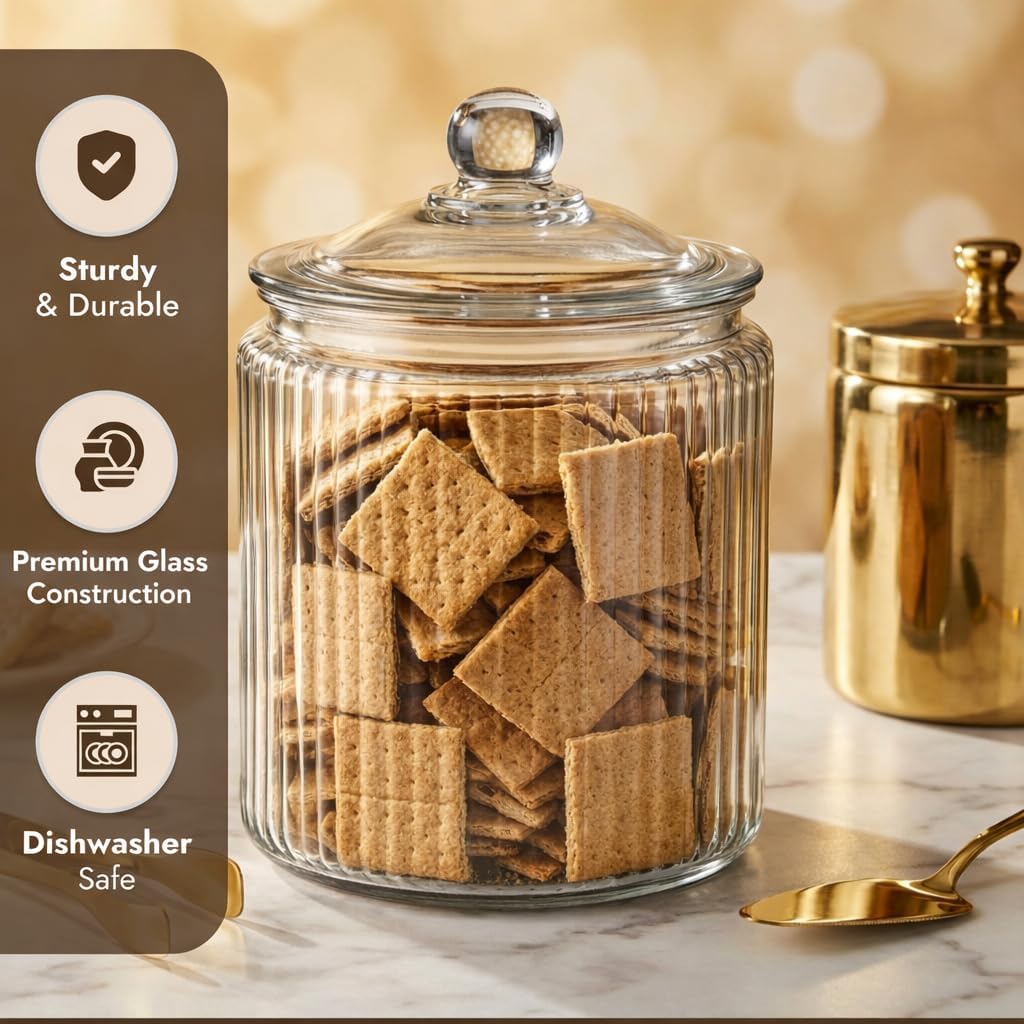 1 Gallon Ribbed Glass Cookie Jar with Airtight Lid