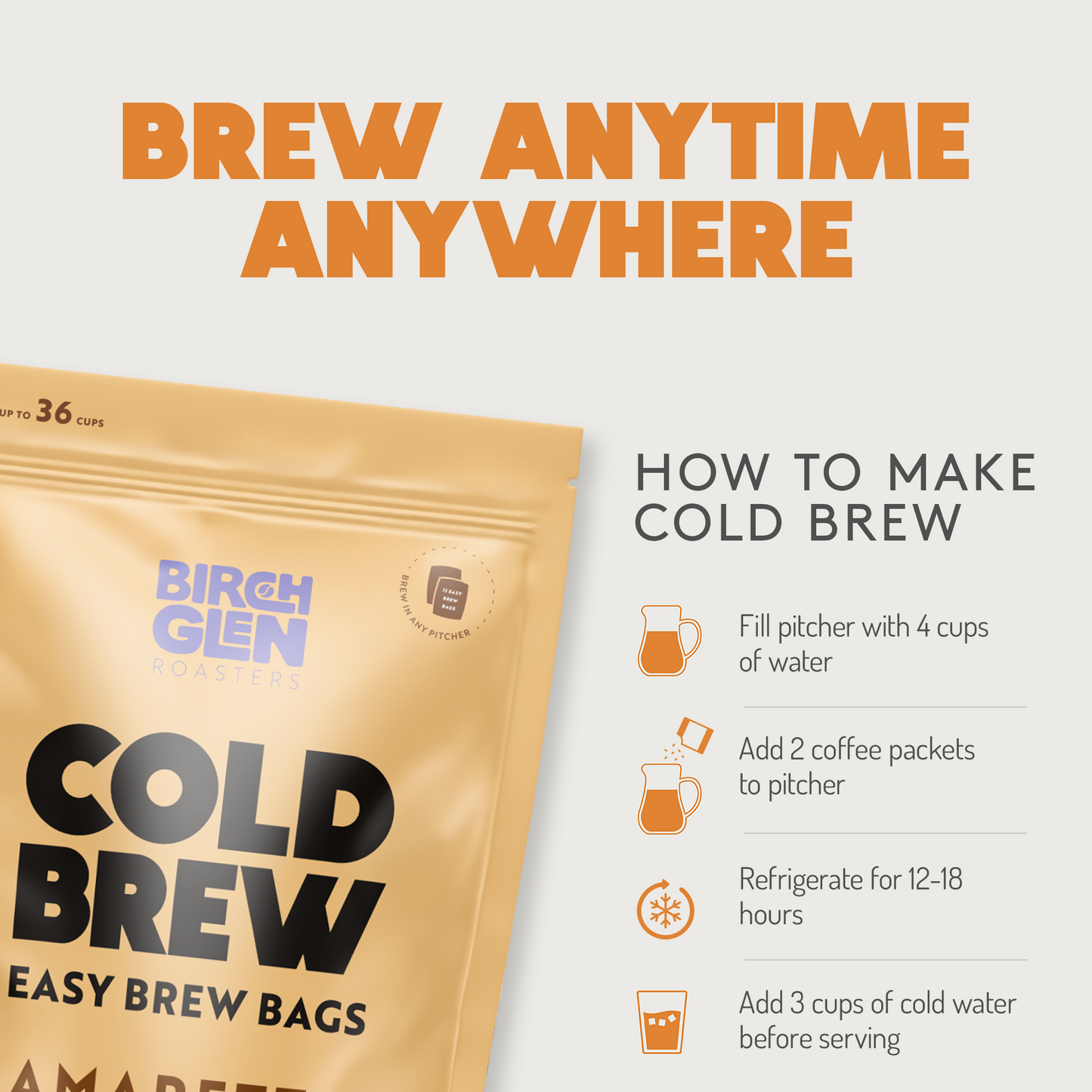Birch Glen Cold Brew Coffee Pitcher Packs - 12 Bags - Irish Cream