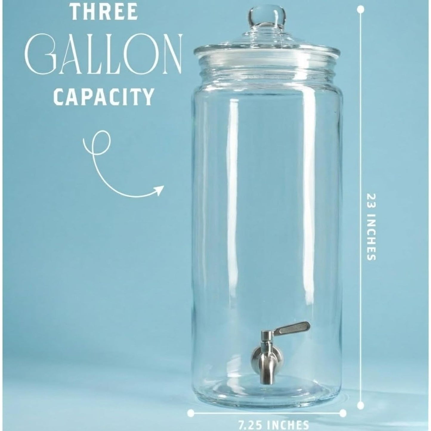 3 Gallon Tall Glass Beverage Dispenser with Stainless Steel Spigot