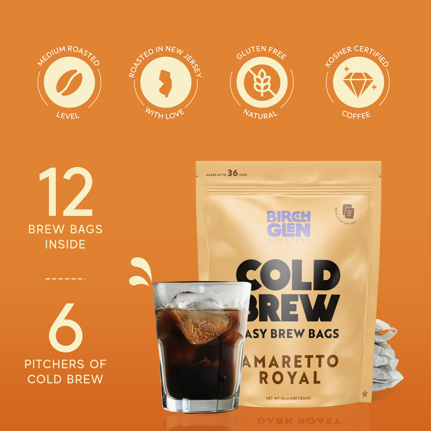 Birch Glen Cold Brew Coffee Pitcher Packs - 12 Bags - Irish Cream