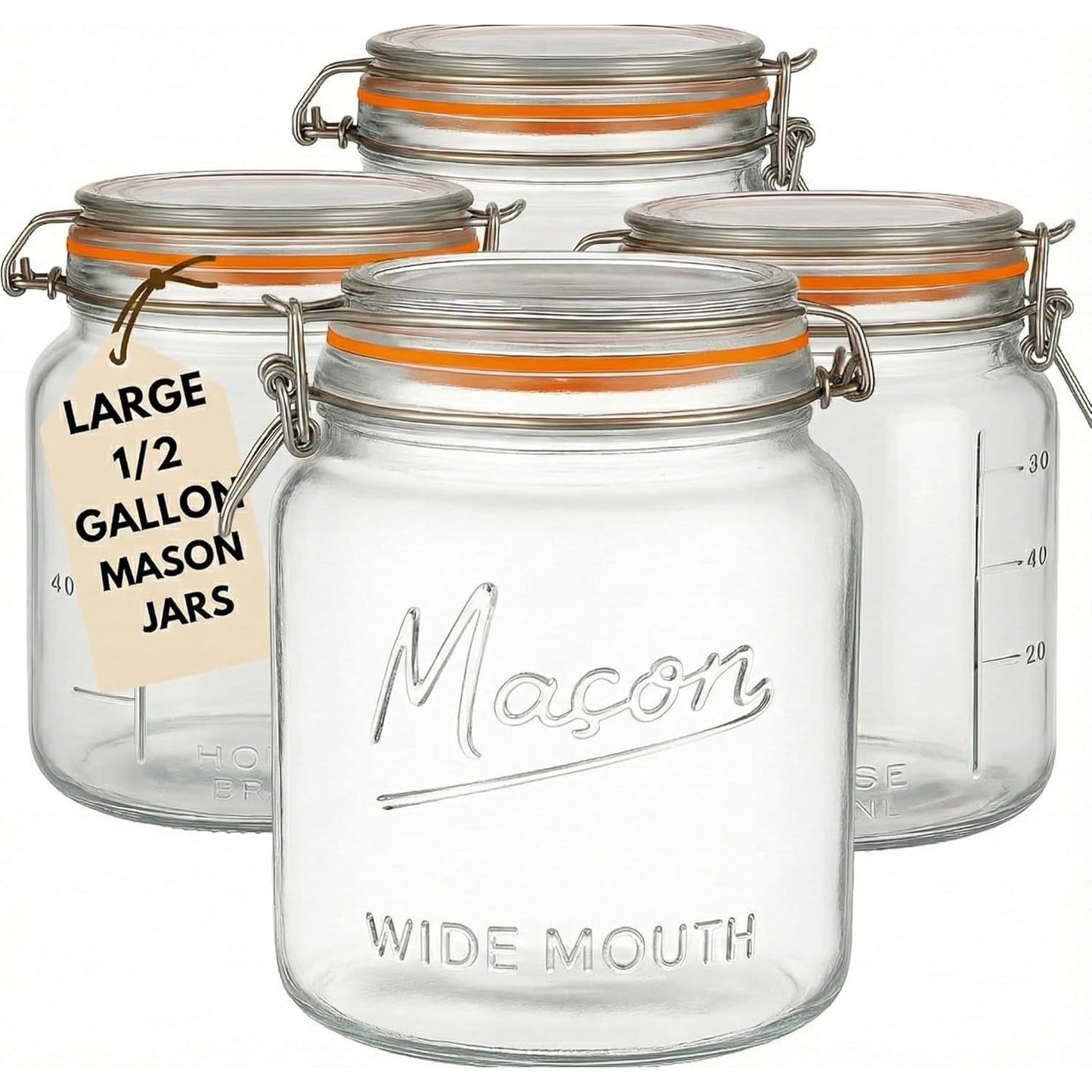 Half gallon swing top fermentation jar, airtight silicone seal