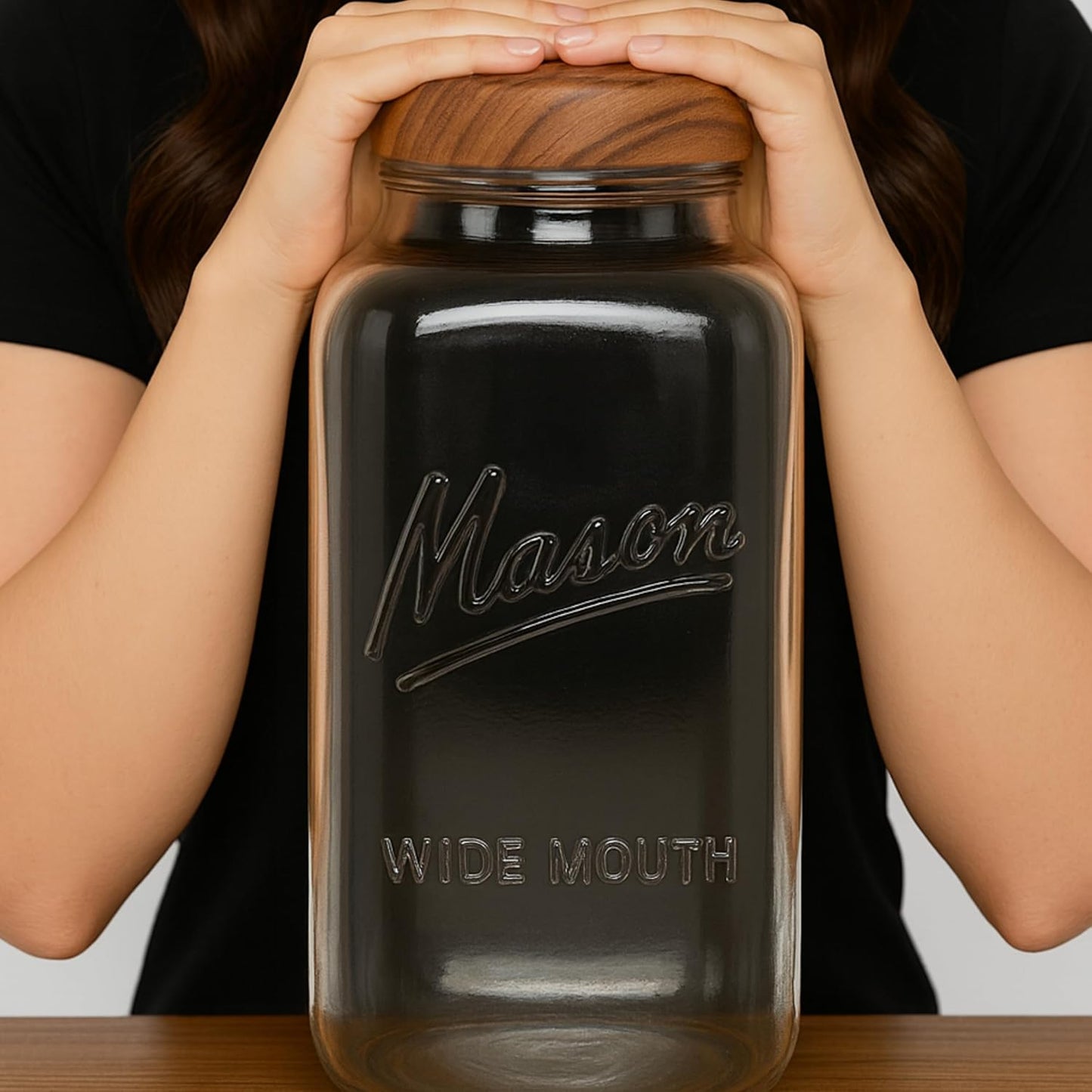 2 Gallon Square Glass Mason Jar - Wooden Lid