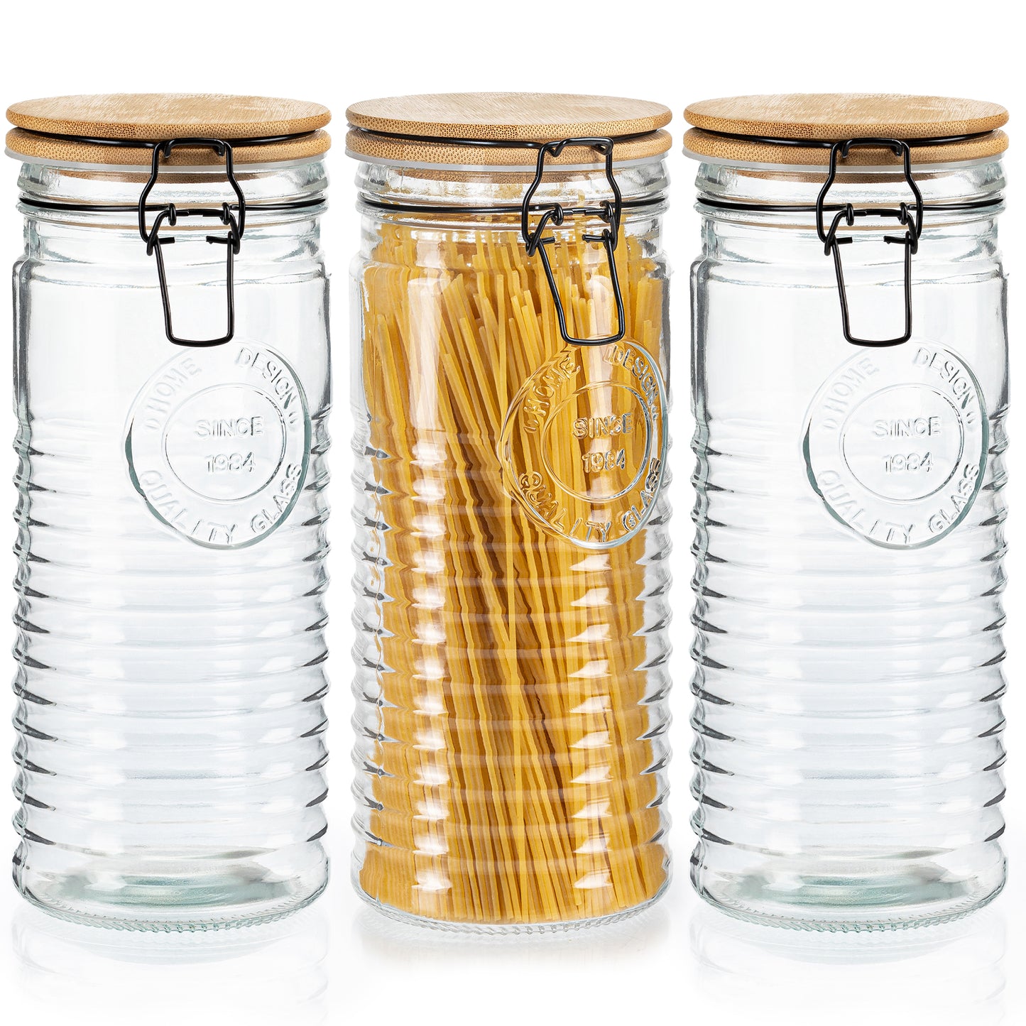 Glass Storage Jars with Airtight Lids – Set of 3 Mason Storage Containers for Cereal, Coffee & Rice