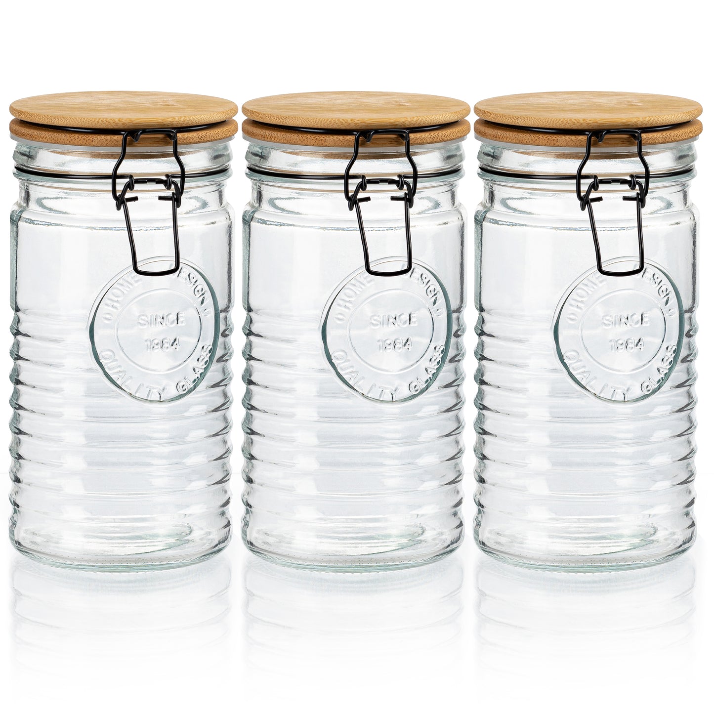 Glass Storage Jars with Airtight Lids – Set of 3 Mason Storage Containers for Cereal, Coffee & Rice