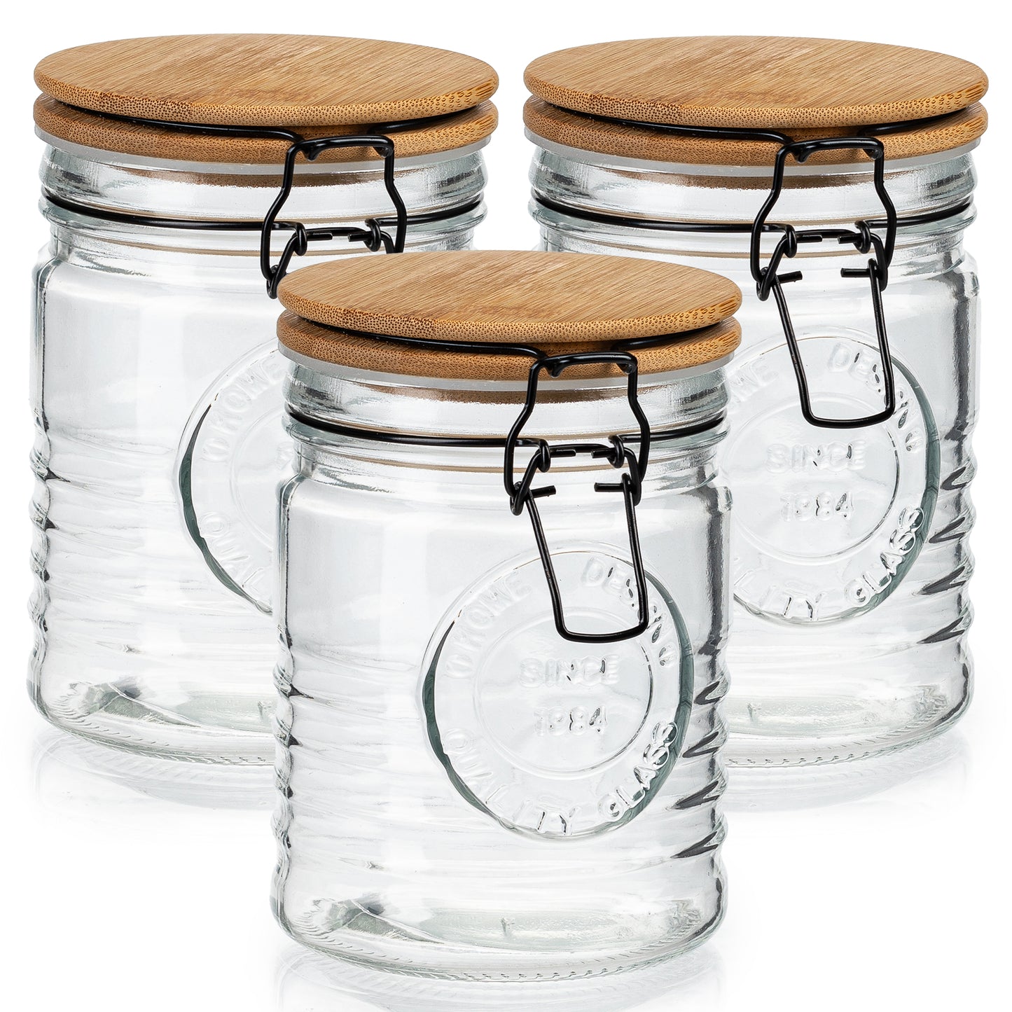 Glass Storage Jars with Airtight Lids – Set of 3 Mason Storage Containers for Cereal, Coffee & Rice