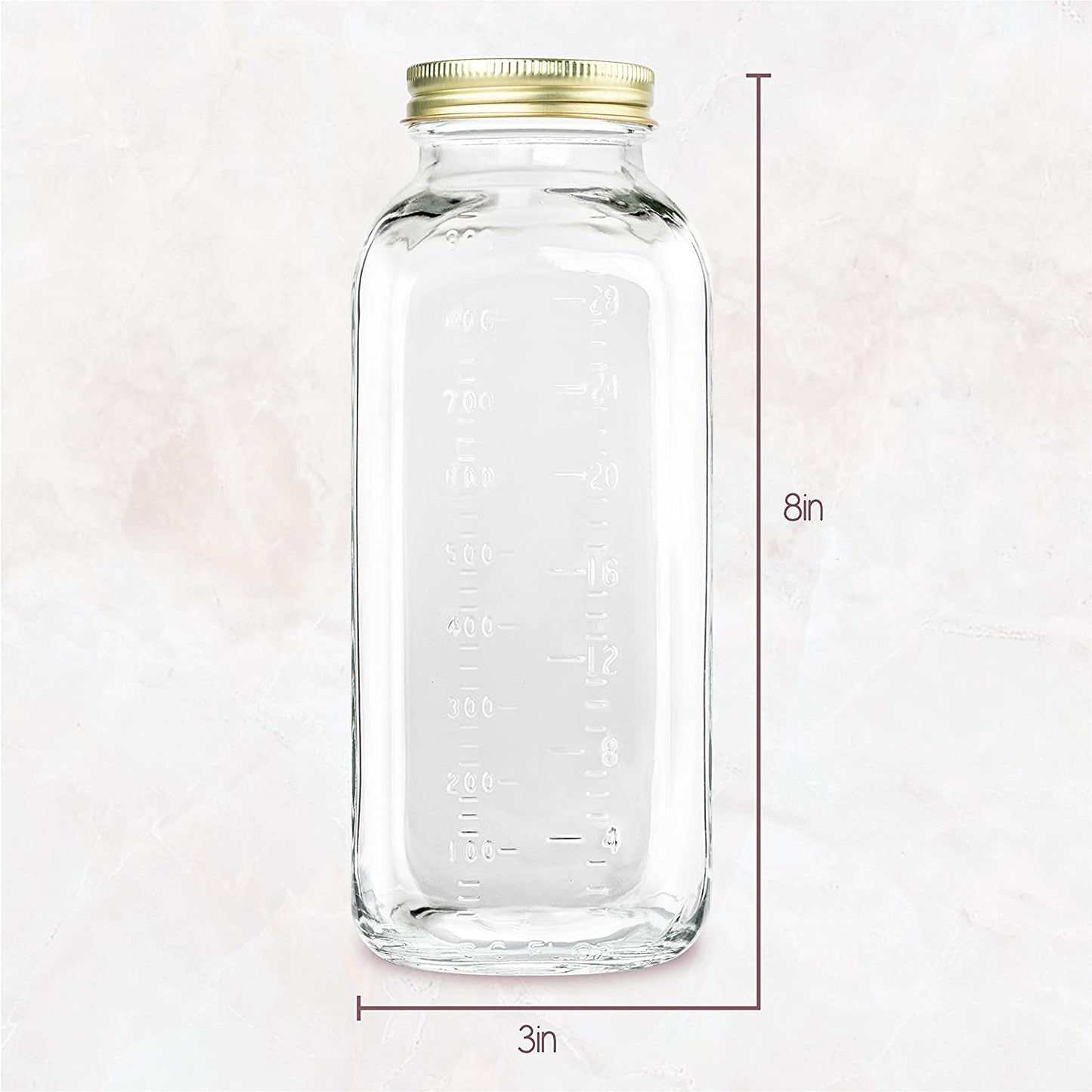32oz Square Glass Milk Bottle with Metal Airtight Lids