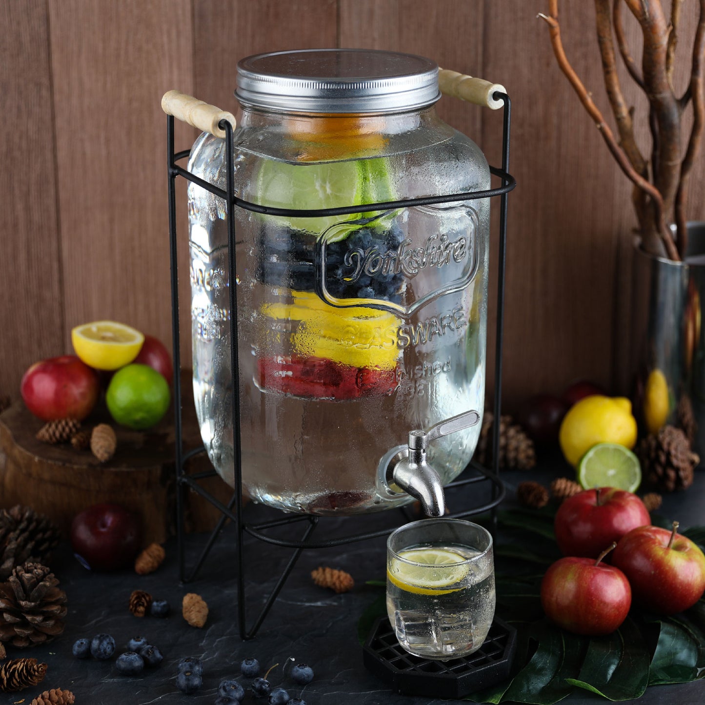 1 Gallon Glass Infuser Dispenser - Yorkshire Wood Handle