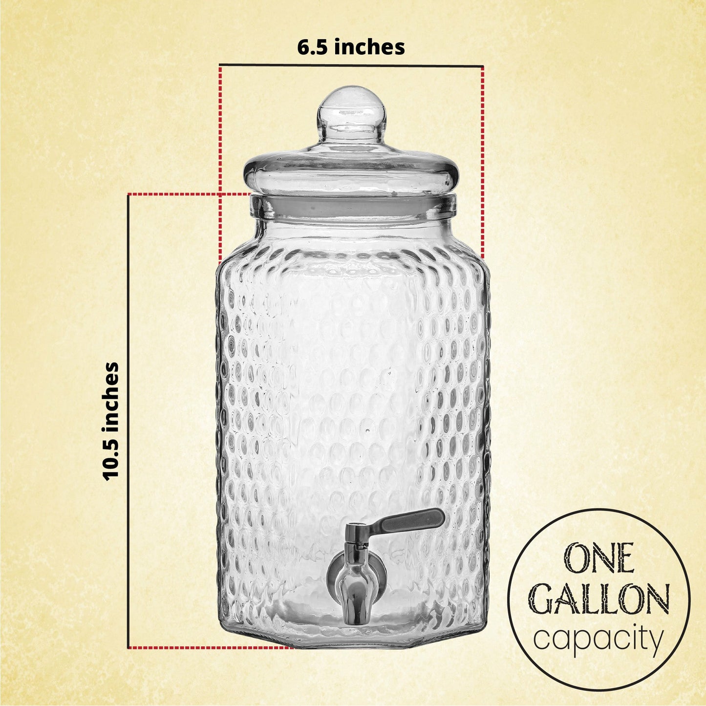 1 Gallon Glass Dispenser - Hammered Glass