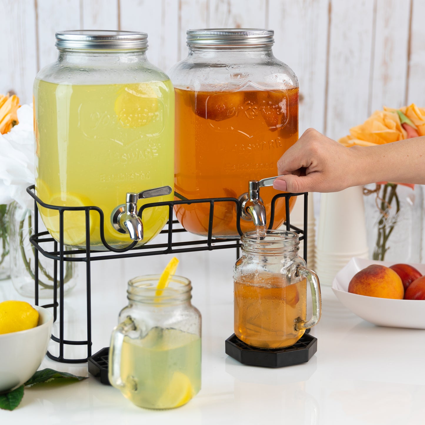 Dual Gallon Dispensers with Stand and Drip Trays