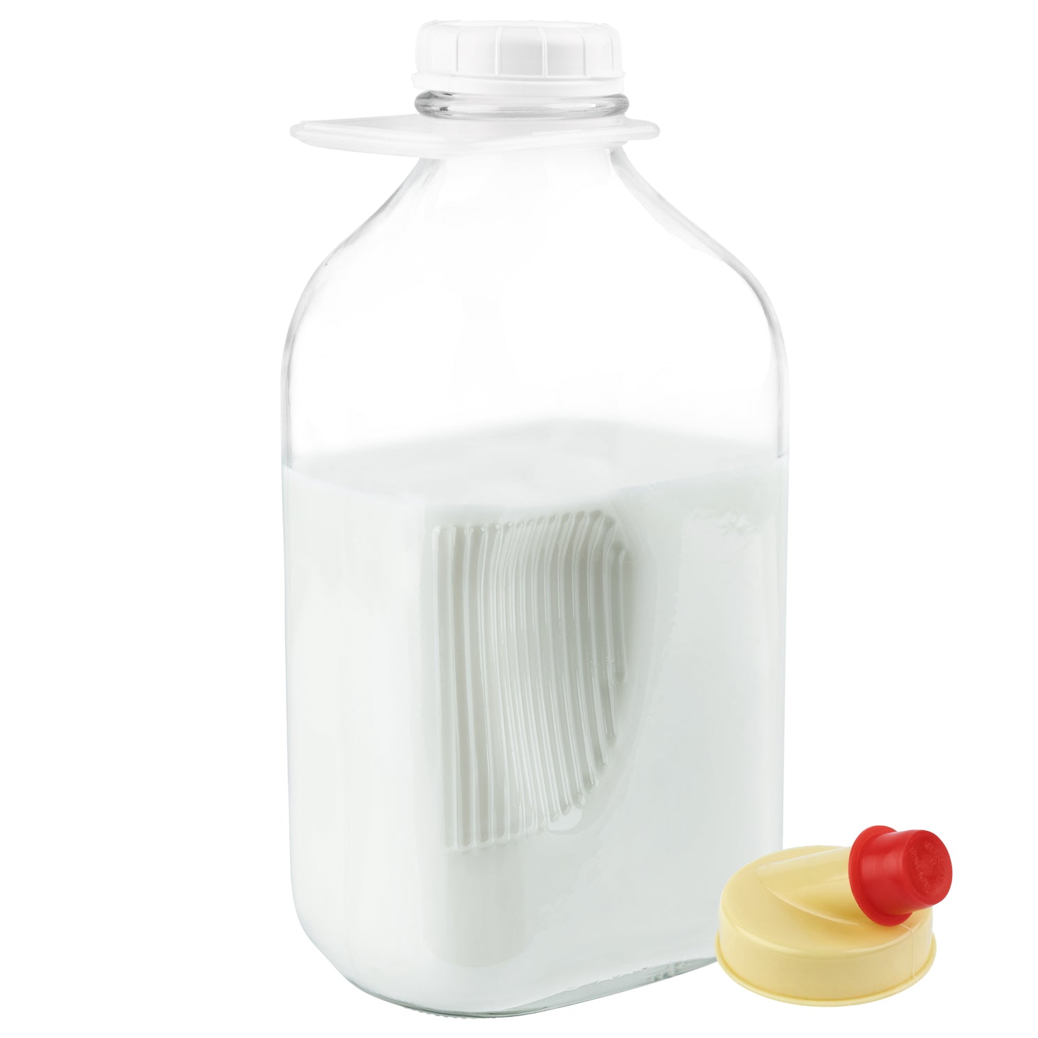 Glass Milk Bottle with Lid and Pourer - Set of 3 - 64 oz Reusable Glass  Pitcher Bottles with 6 Caps Fridge Safe 