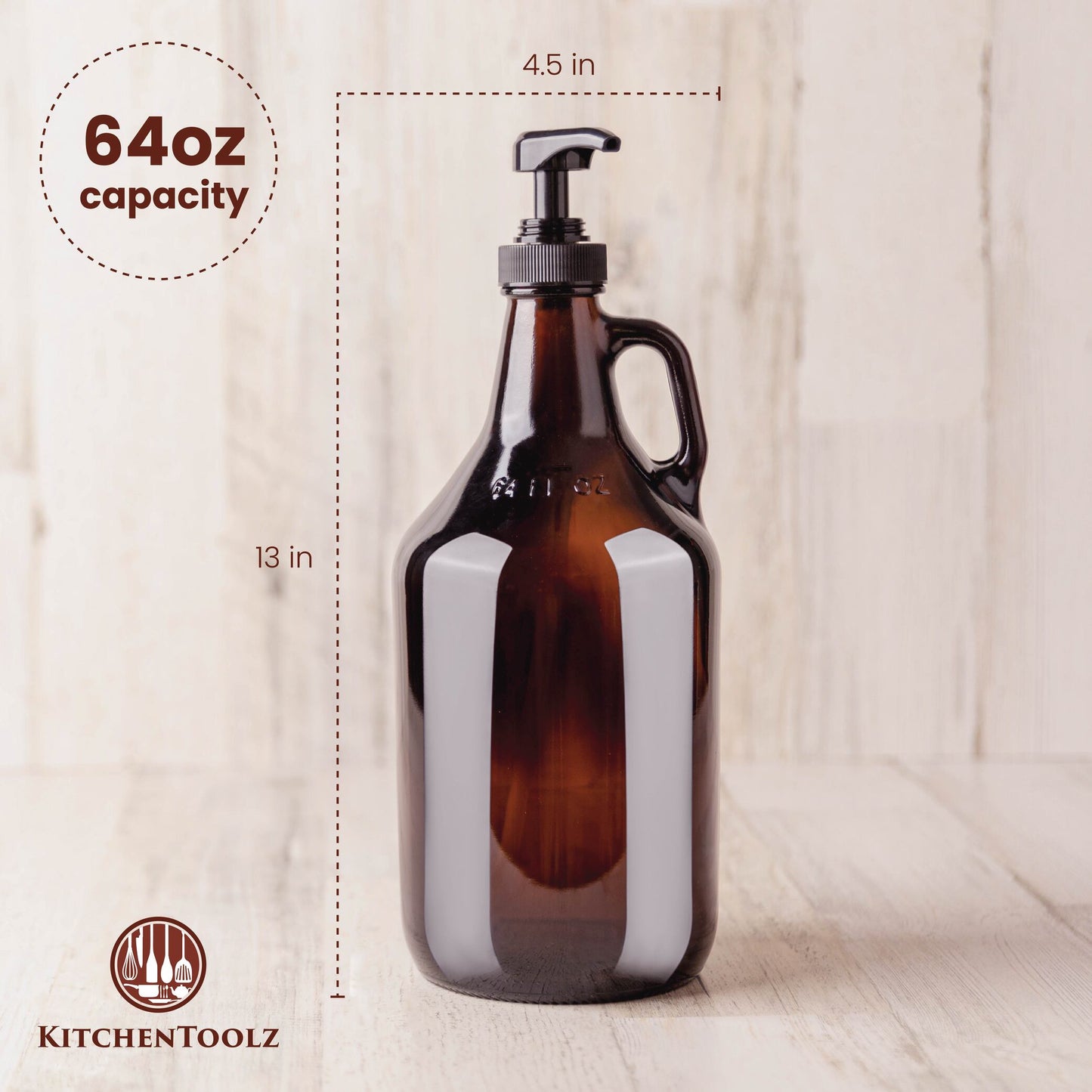 Half Gallon Amber Glass Pump Dispenser Bottle