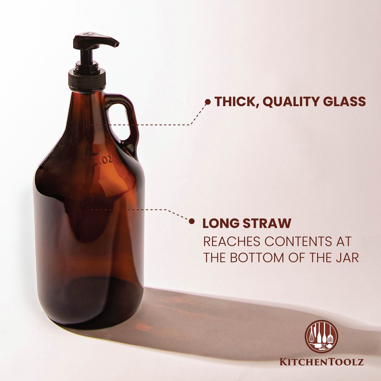 Half Gallon Amber Glass Pump Dispenser Bottle