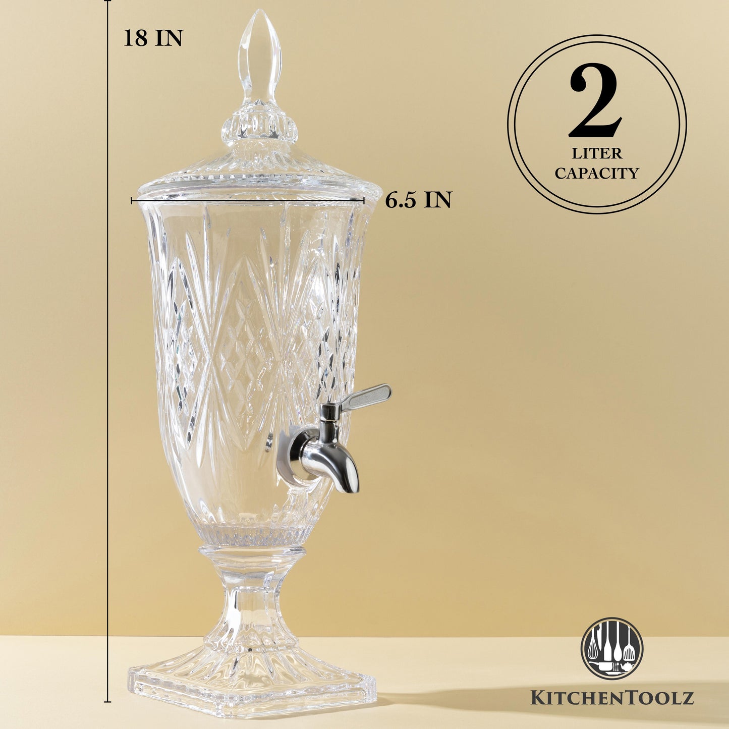 Decorative Glass Pedestal Beverage Dispenser with Stainless Steel Spigot