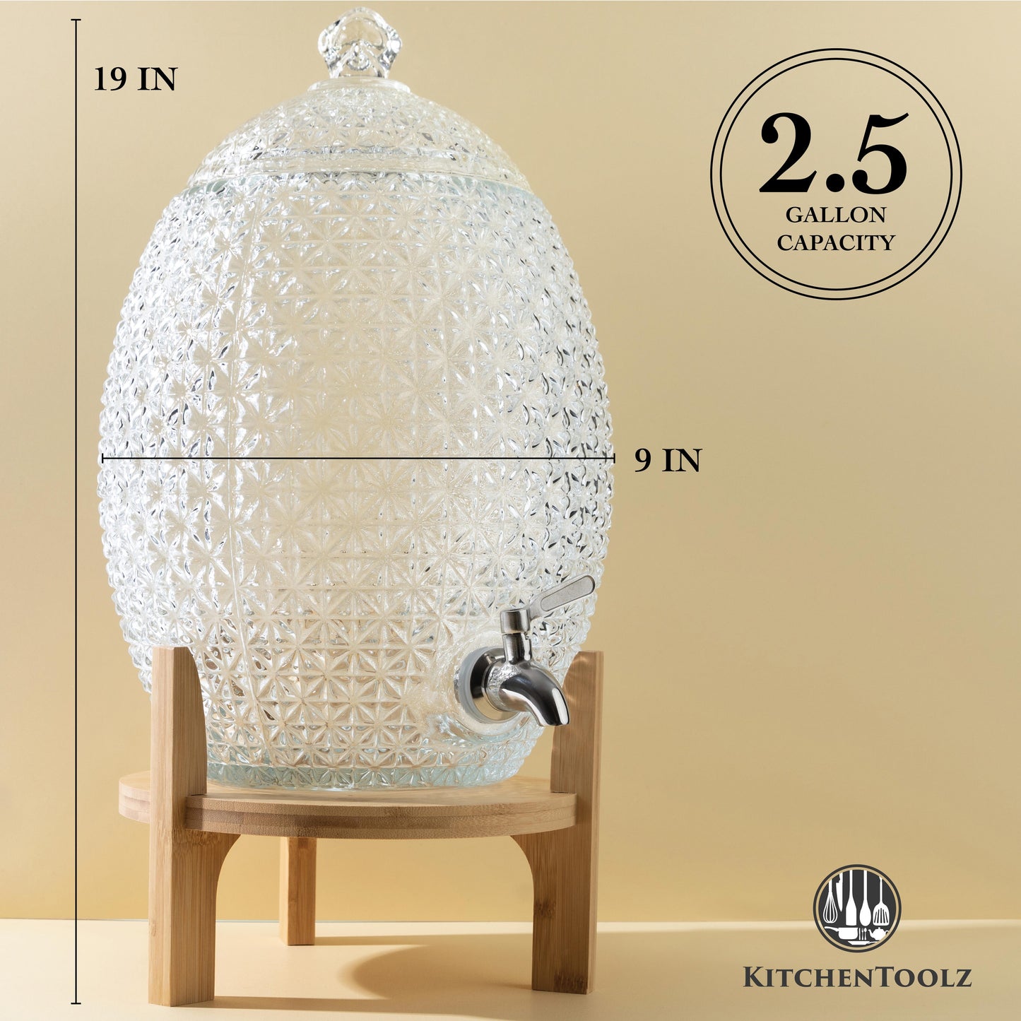 2.5 Gallon Glass Dispenser Bamboo Stand- Faberge Egg