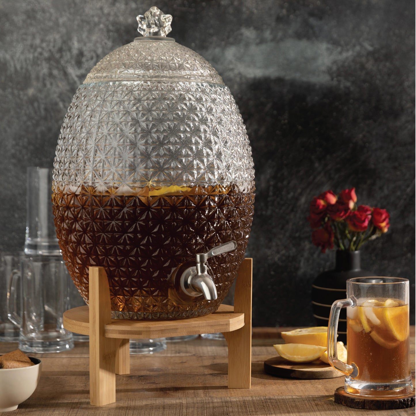 2.5 Gallon Glass Dispenser Bamboo Stand- Faberge Egg