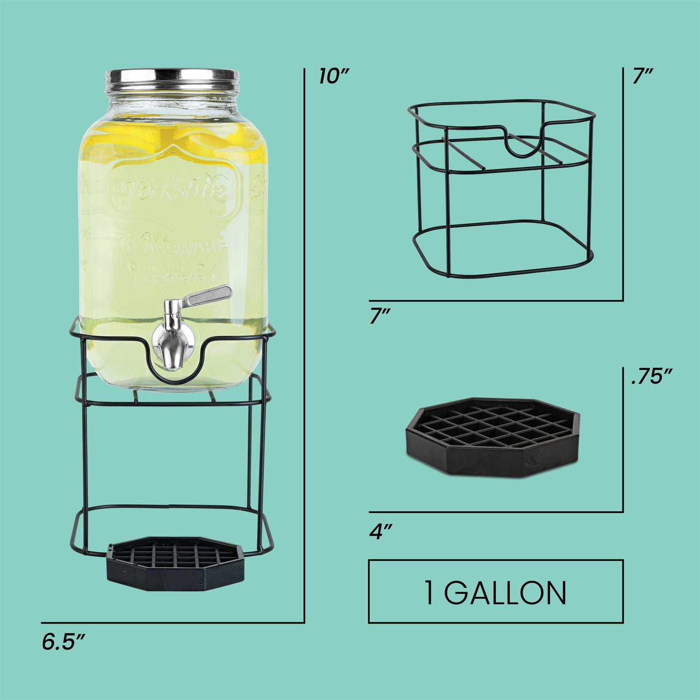 1 Gallon Glass Beverage Dispenser with Stand - Yorkshire