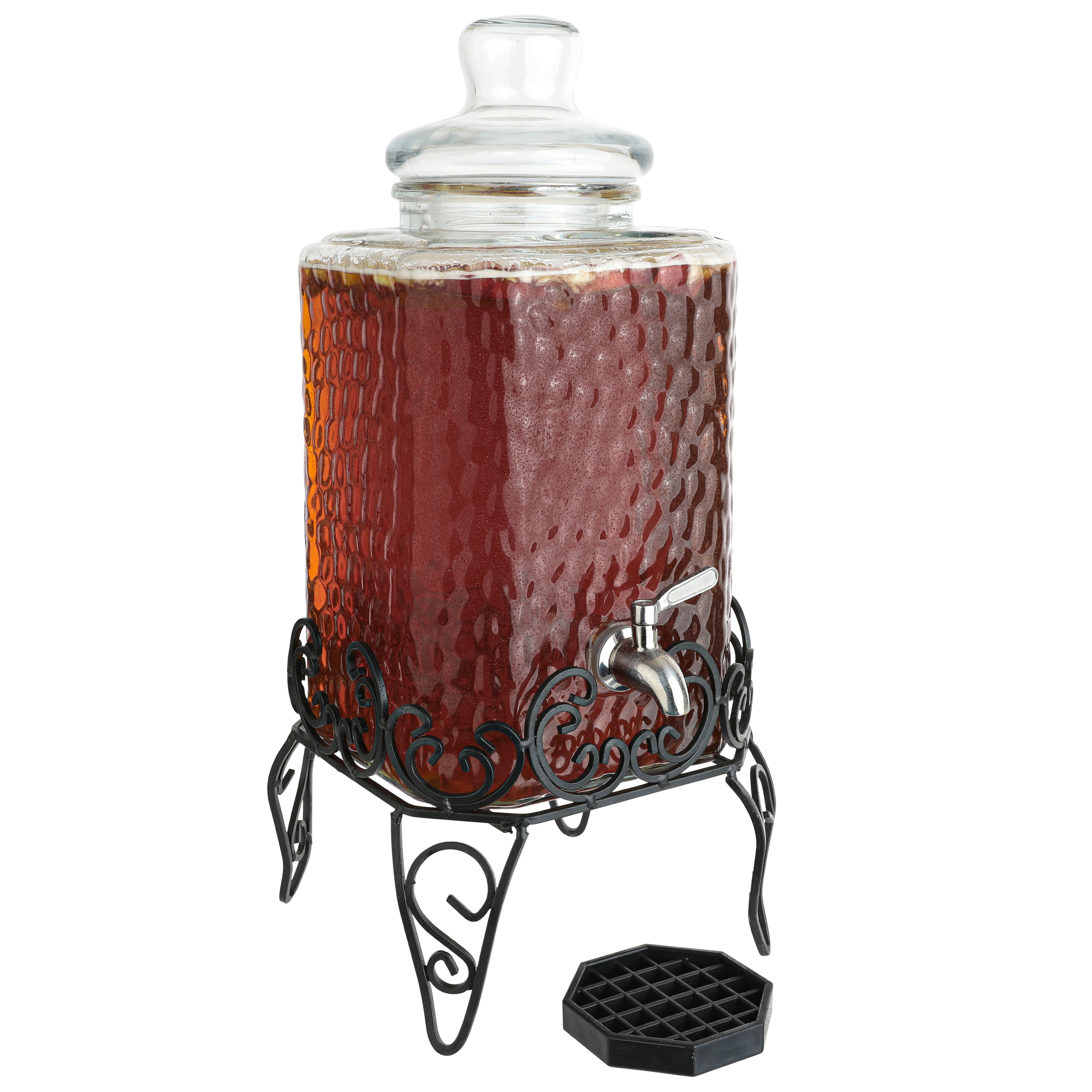 Home Essentials Hammered Glass Beverage Dispenser with Scroll Iron Stand