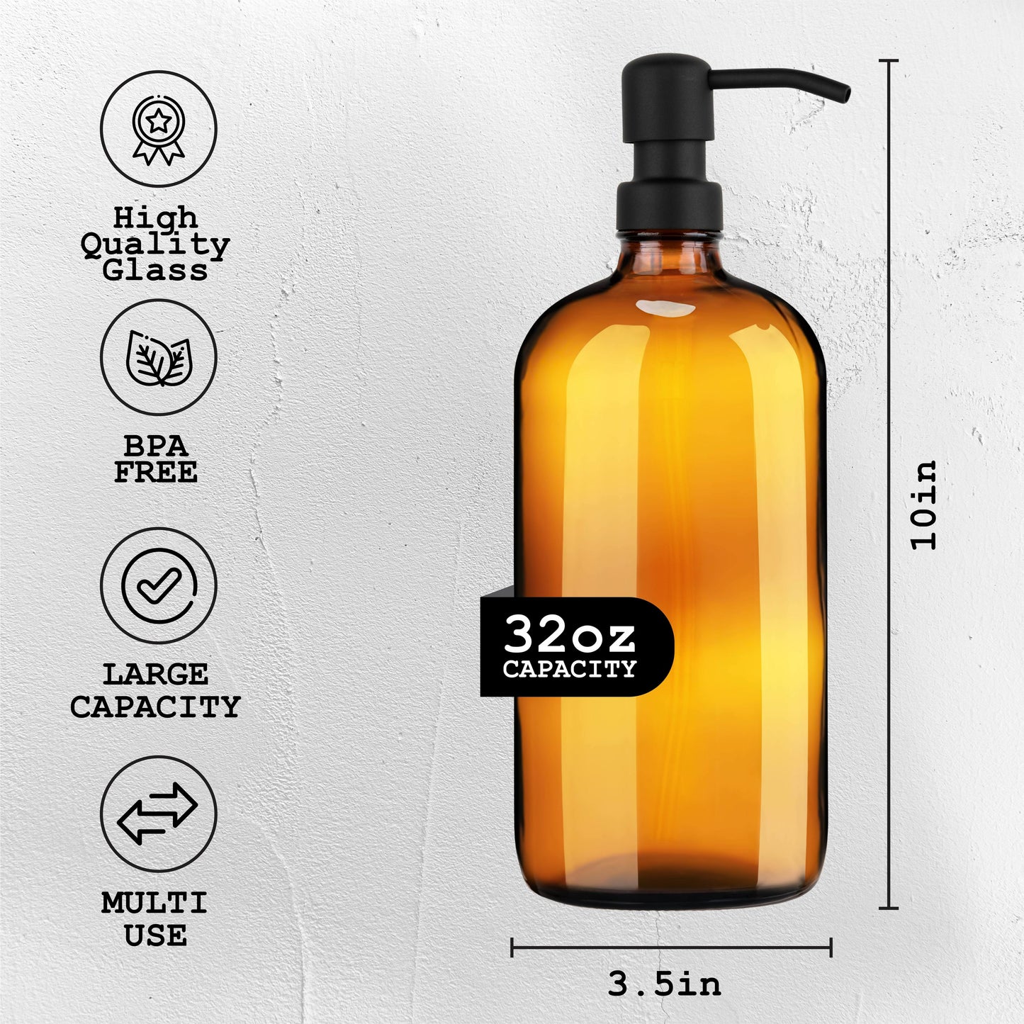 Amber glass pump bottles with metal pumps, view 6