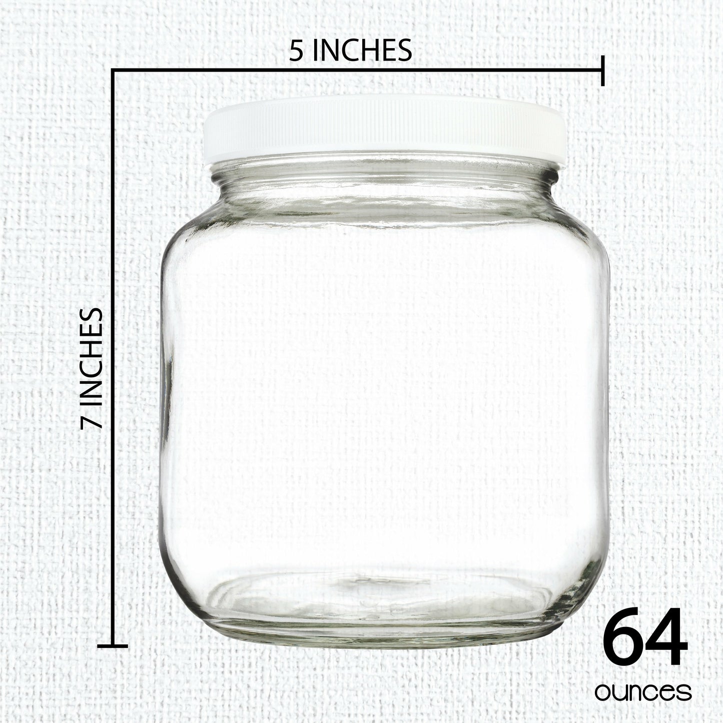 Half Gallon Glass Mason Jar Wide Mouth - White Plastic Lids