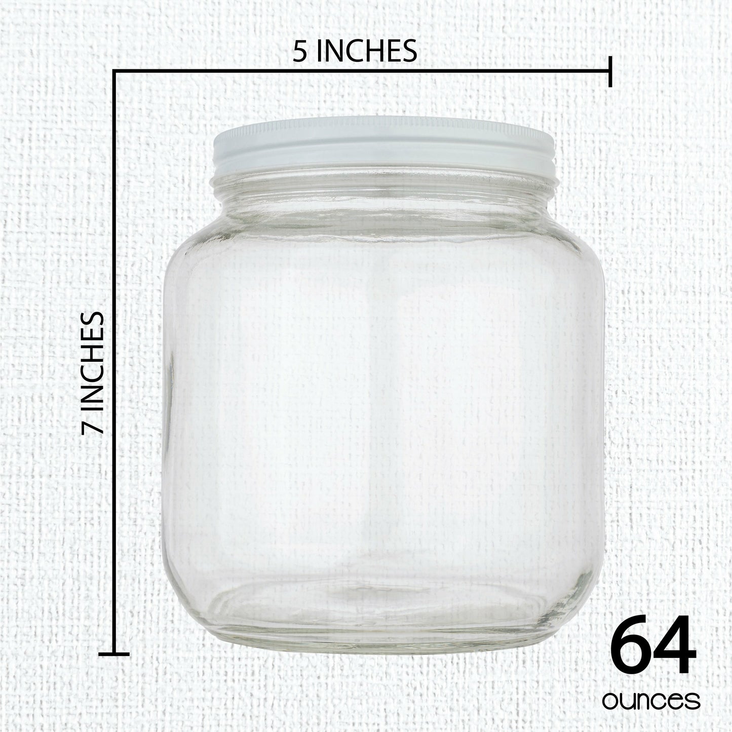 Half Gallon Glass Mason Jar Wide Mouth - White Metal Lids
