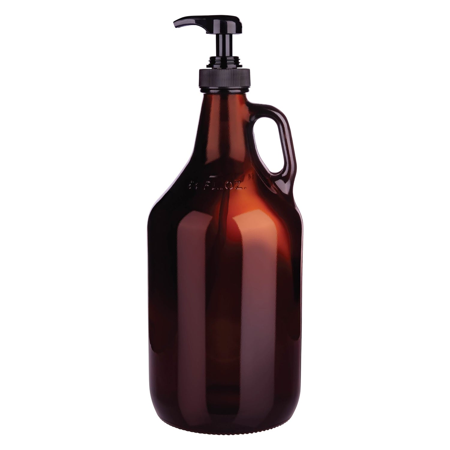 Half gallon amber glass pump dispenser bottle