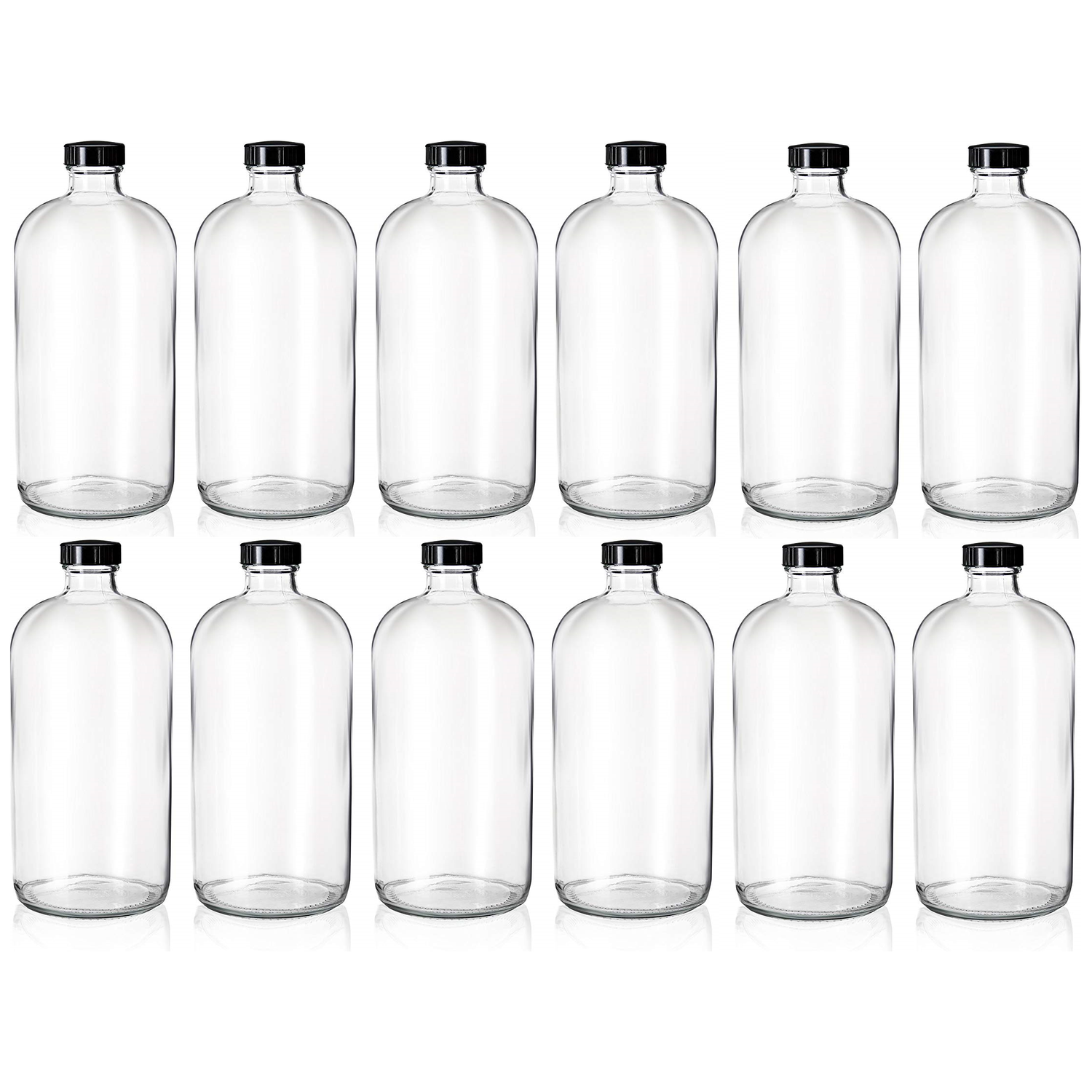 32-Ounce Amber Kombucha Growler Bottles (4-Pack); 1 Quart Boston