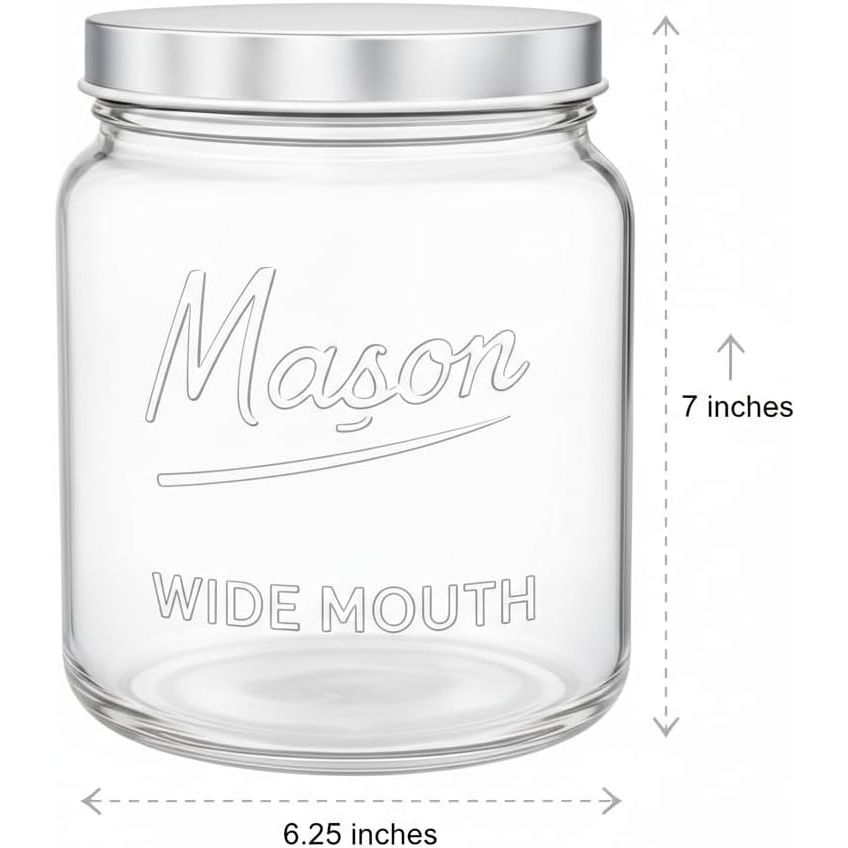 Square half gallon mason jars with metal lids, pantry set