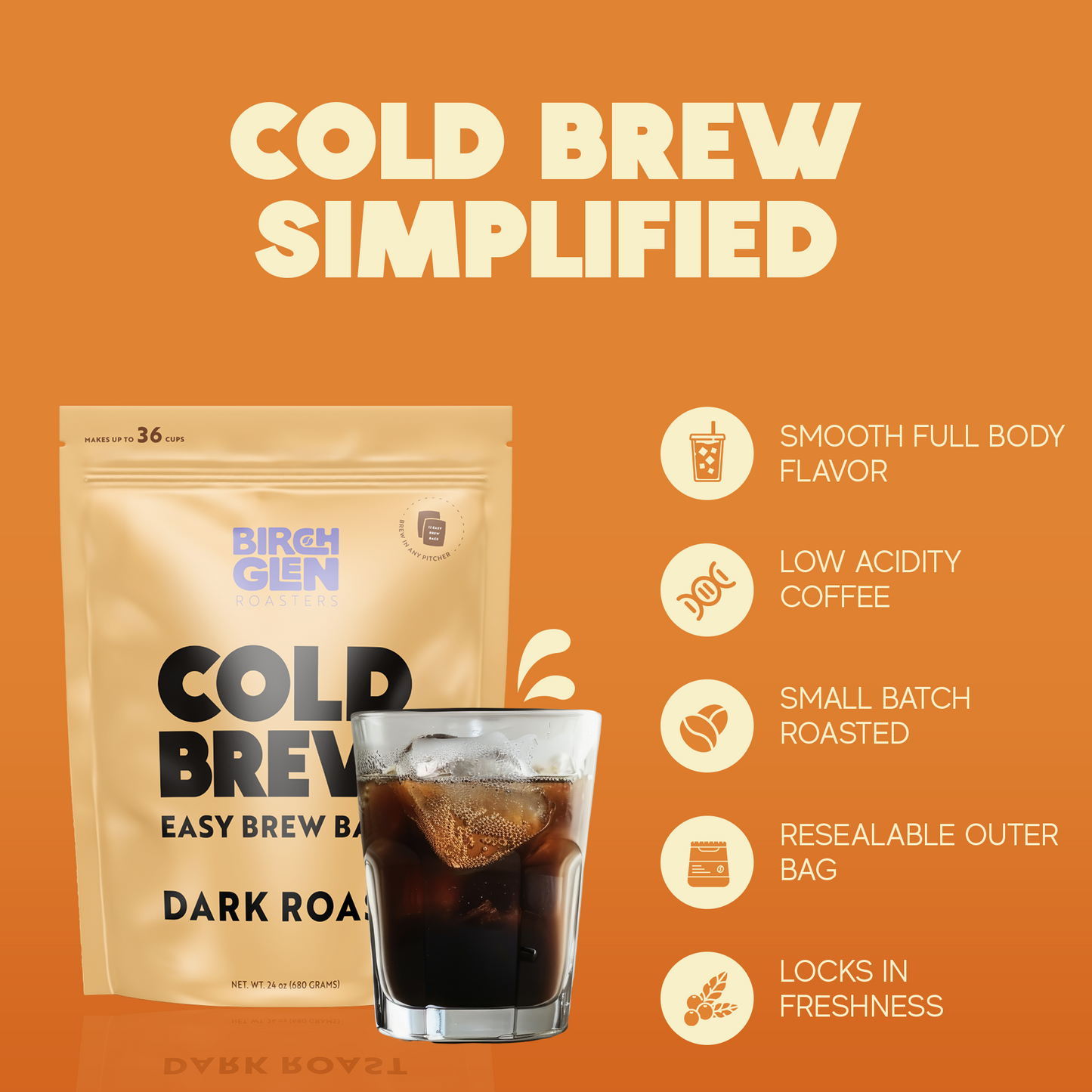 Birch Glen Cold Brew Coffee Pitcher Packs -  12 Bags - Irish Cream