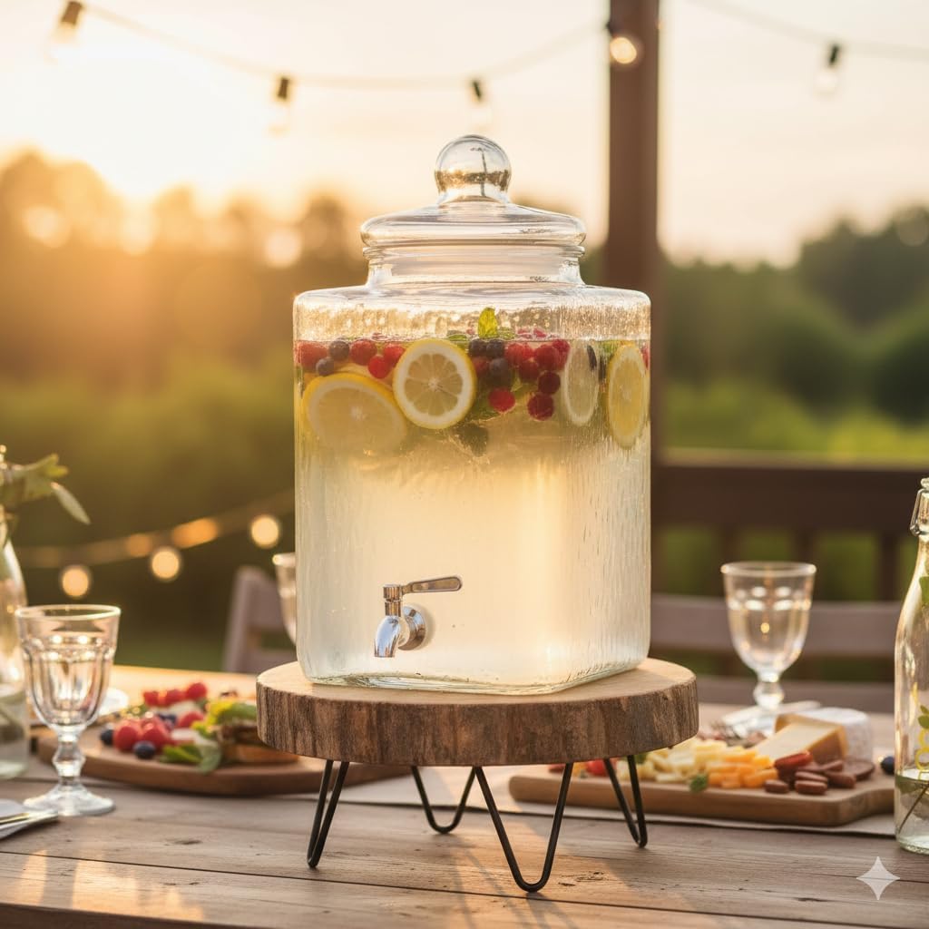 5 Gallon Glass Beverage Dispenser - Stainless Steel Spigot