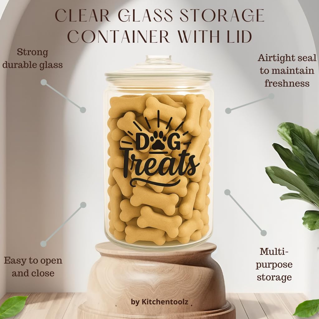 Glass Dog Treat Jar - Airtight Lid