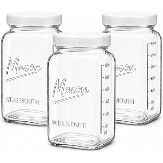 1 Gallon Square Glass Mason Jar - Plastic Lid