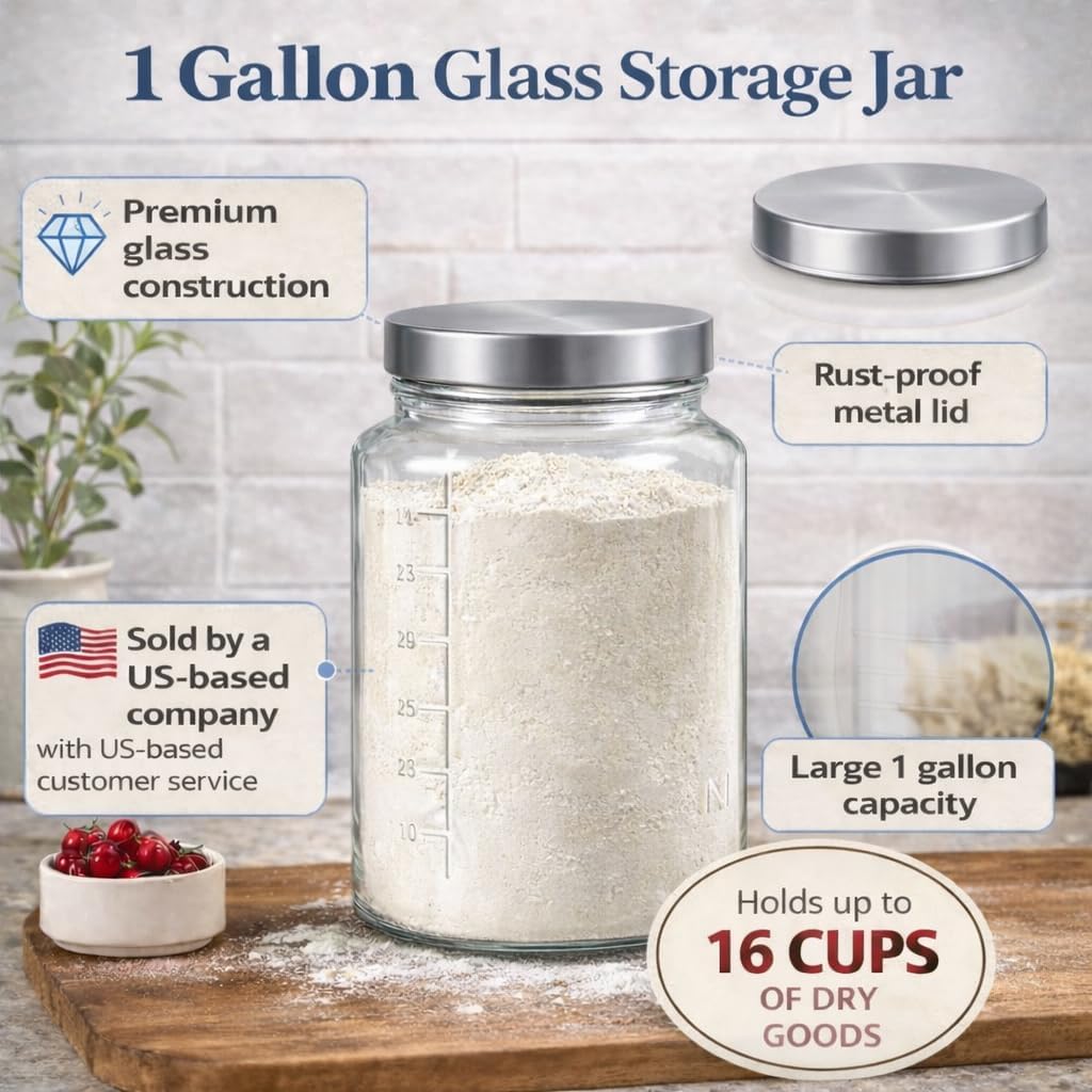 1 Gallon Round Glass Mason Jar - Metal Lid