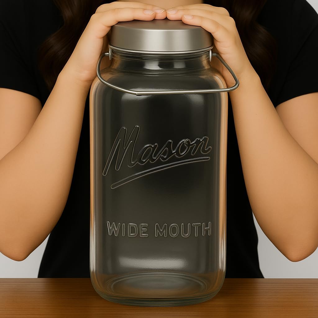 2 Gallon Square Glass Mason Jar - Metal Lid with Carry Handle