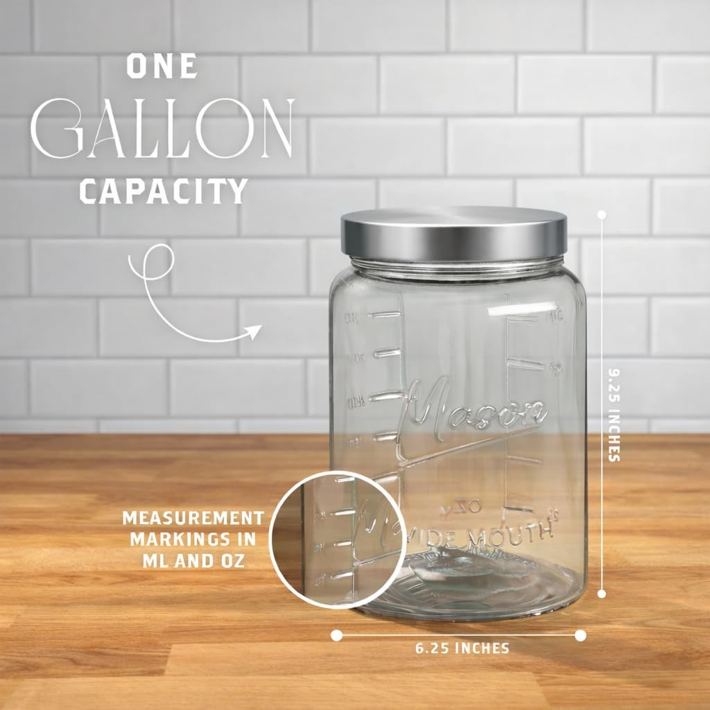 1 Gallon Round Glass Mason Jar - Metal Lid