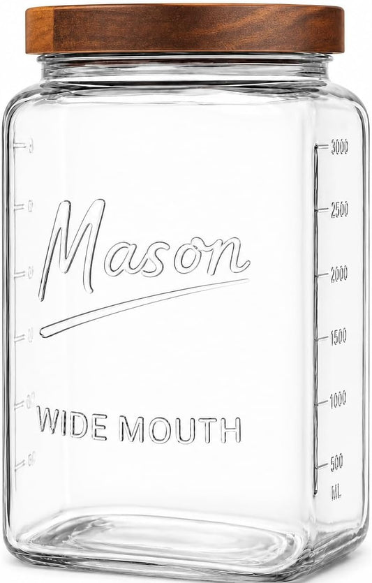 1 Gallon Mason Jar - Square - Wooden Lid