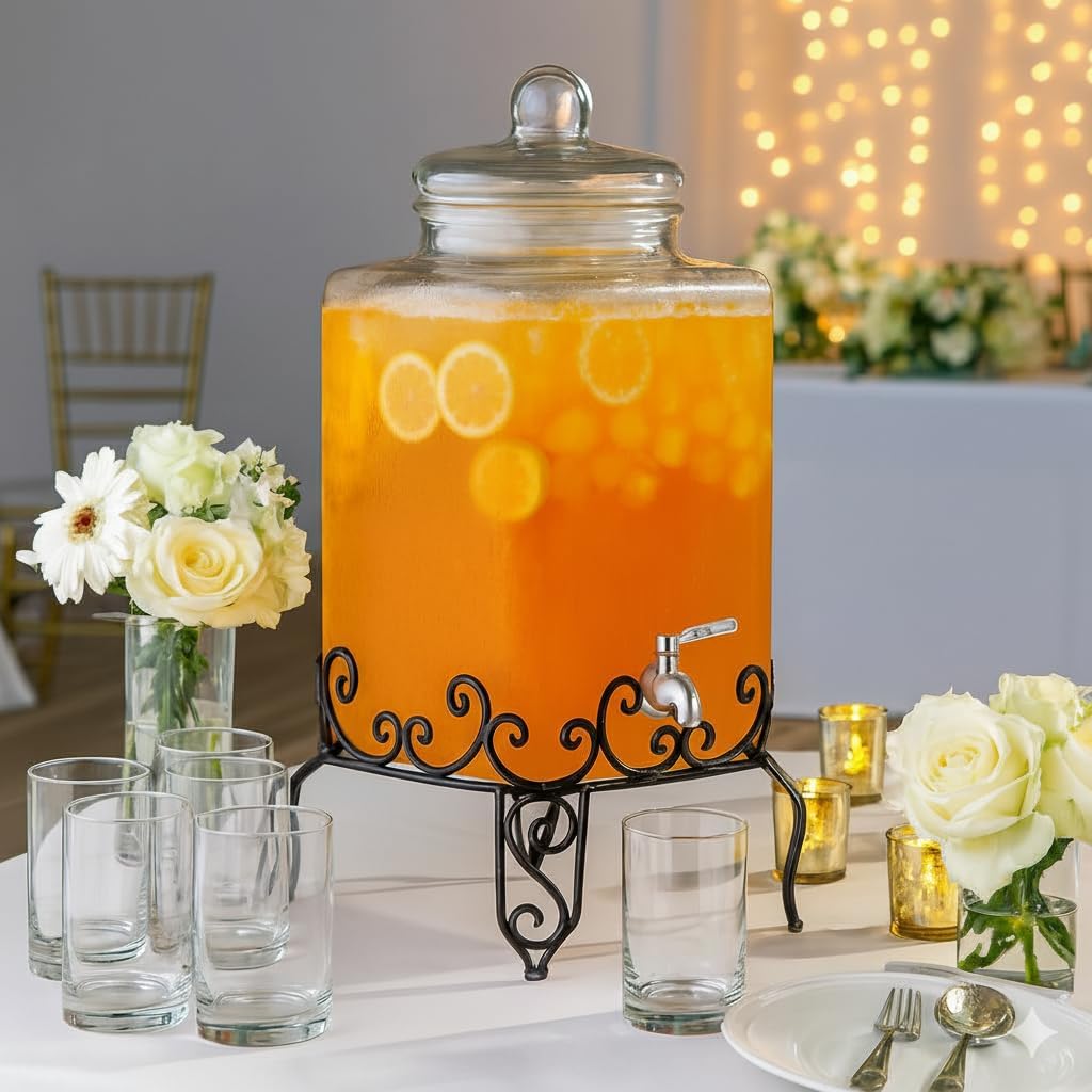 5 Gallon Glass Beverage Dispenser - Stainless Steel Spigot
