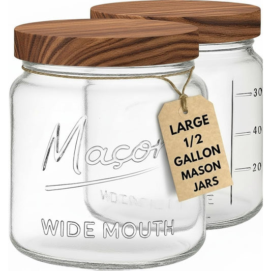 64 oz square glass mason jar with airtight wooden lid