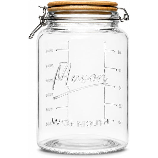 1 Gallon Round Glass Mason Jar - Bamboo Swing-Top Lid
