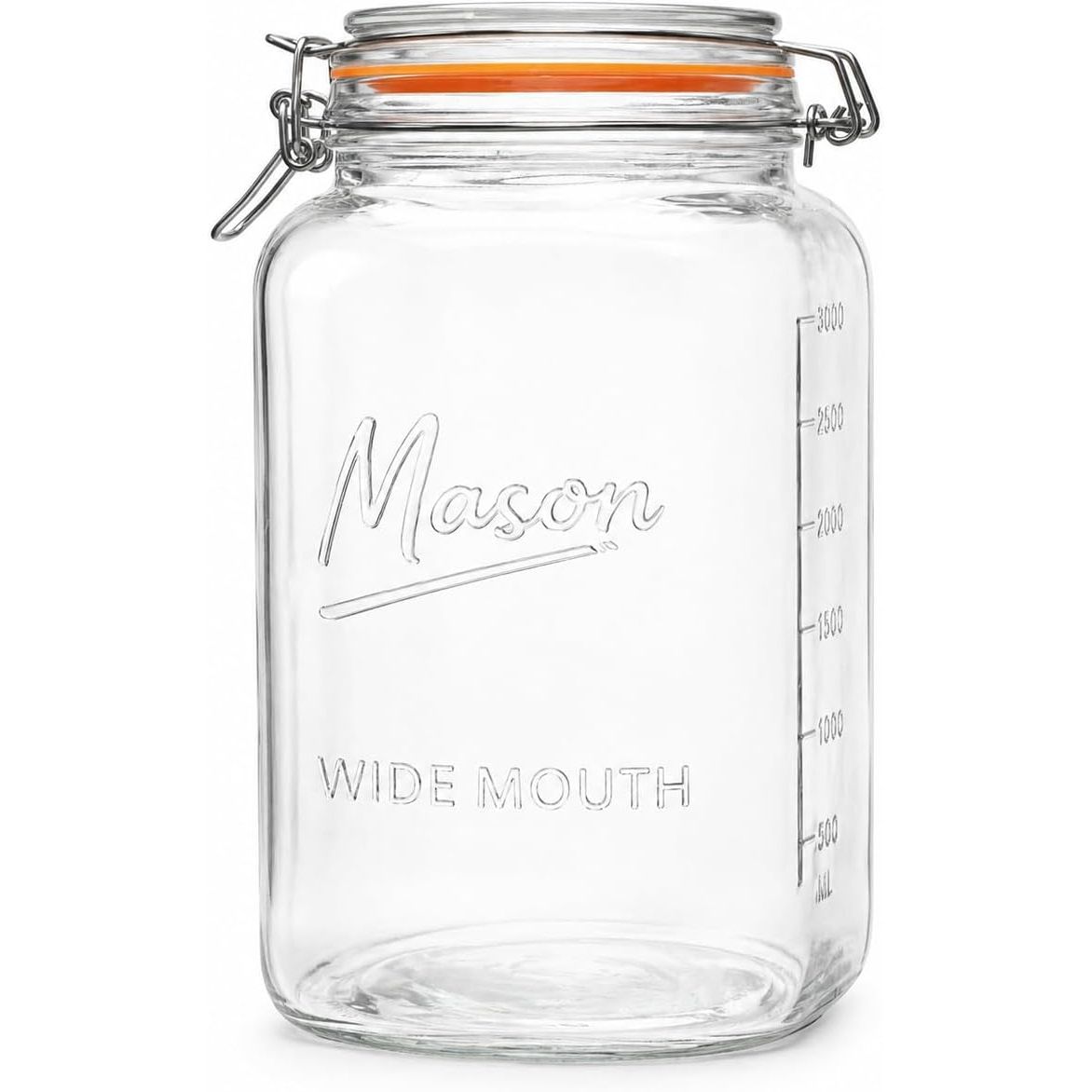 1 Gallon Square Glass Mason Jar - Glass Swing-Top Lid