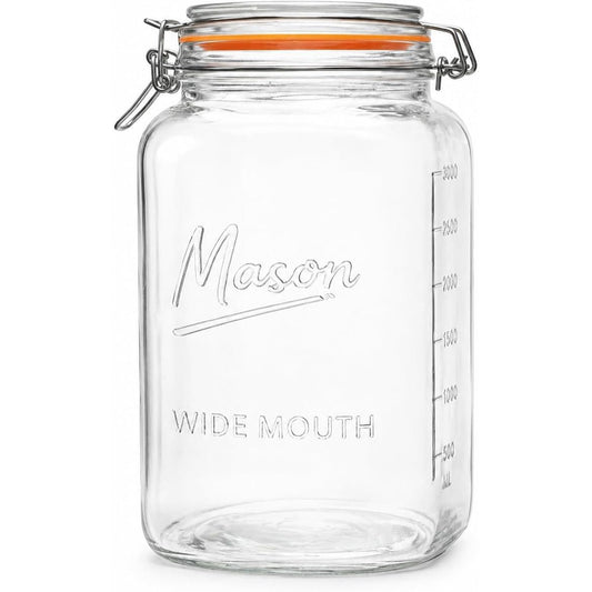 1 Gallon Square Glass Mason Jar - Glass Swing-Top Lid