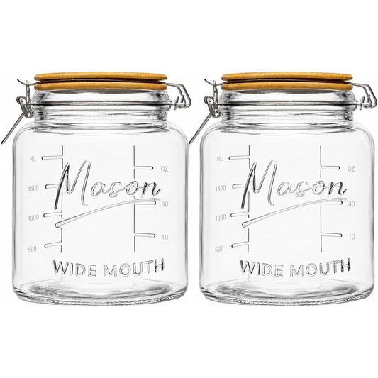 Half Gallon Round Glass Mason Jar - Bamboo Swing-Top Lid