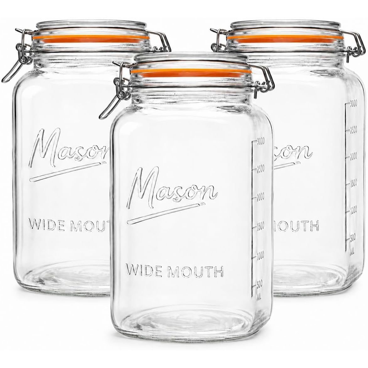 1 Gallon Square Glass Mason Jar - Glass Swing-Top Lid