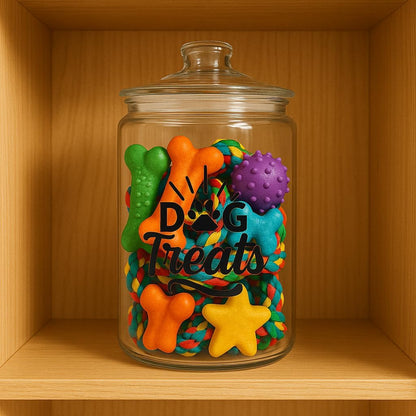 Pet treat storage jar wide opening view