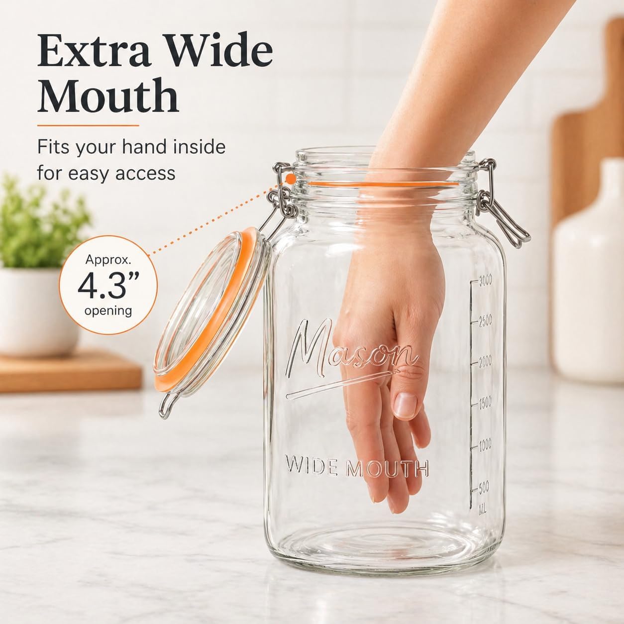 1 Gallon Square Glass Mason Jar - Glass Swing-Top Lid