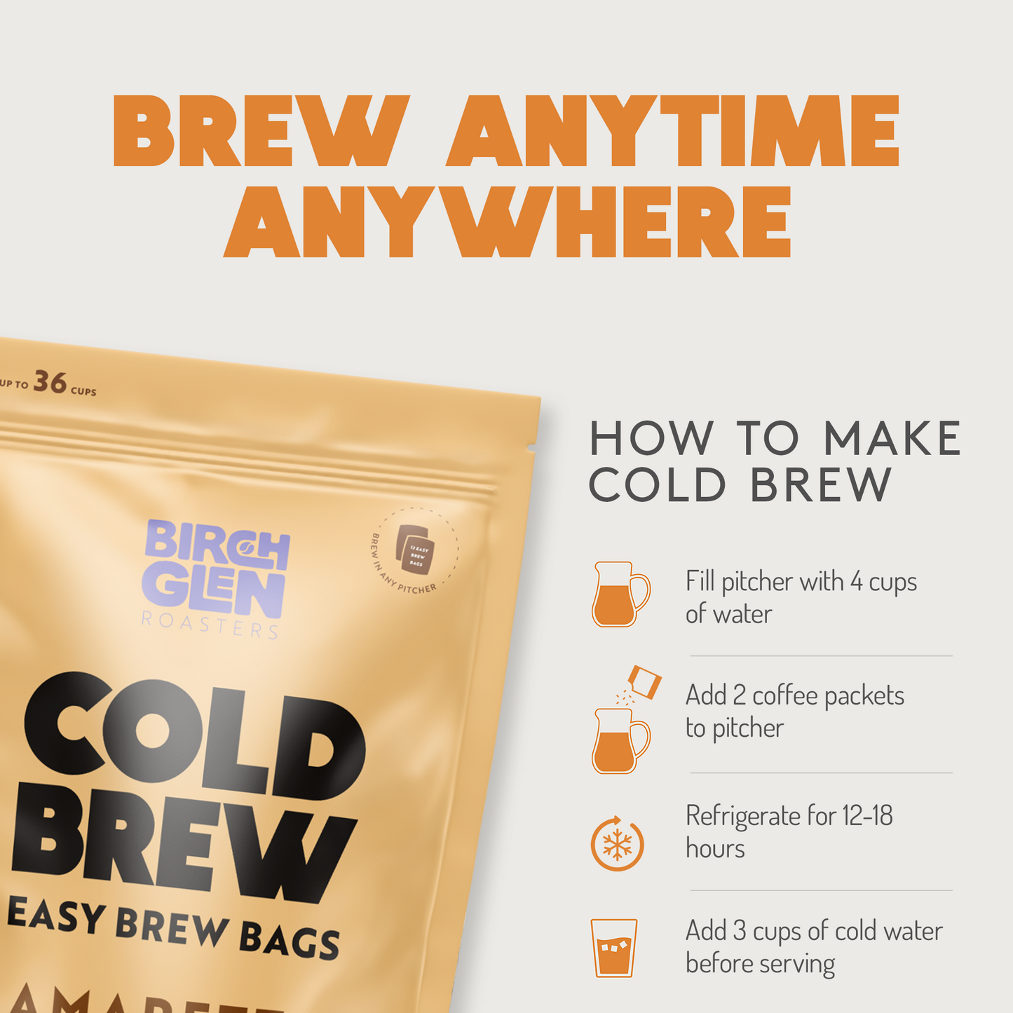 Birch Glen Cold Brew Coffee Pitcher Packs -  12 Bags - Irish Cream