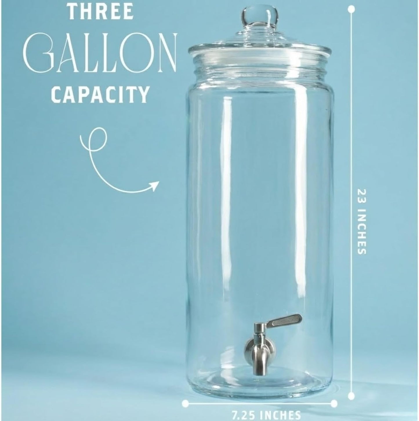 3 Gallon Tall Glass Beverage Dispenser with Stainless Steel Spigot