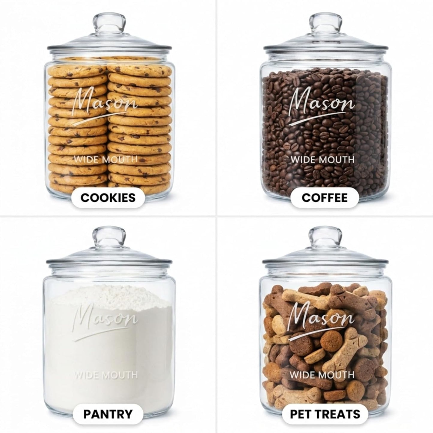 1 Gallon Glass Cookie Jar - Mason Logo with Measurement Markings