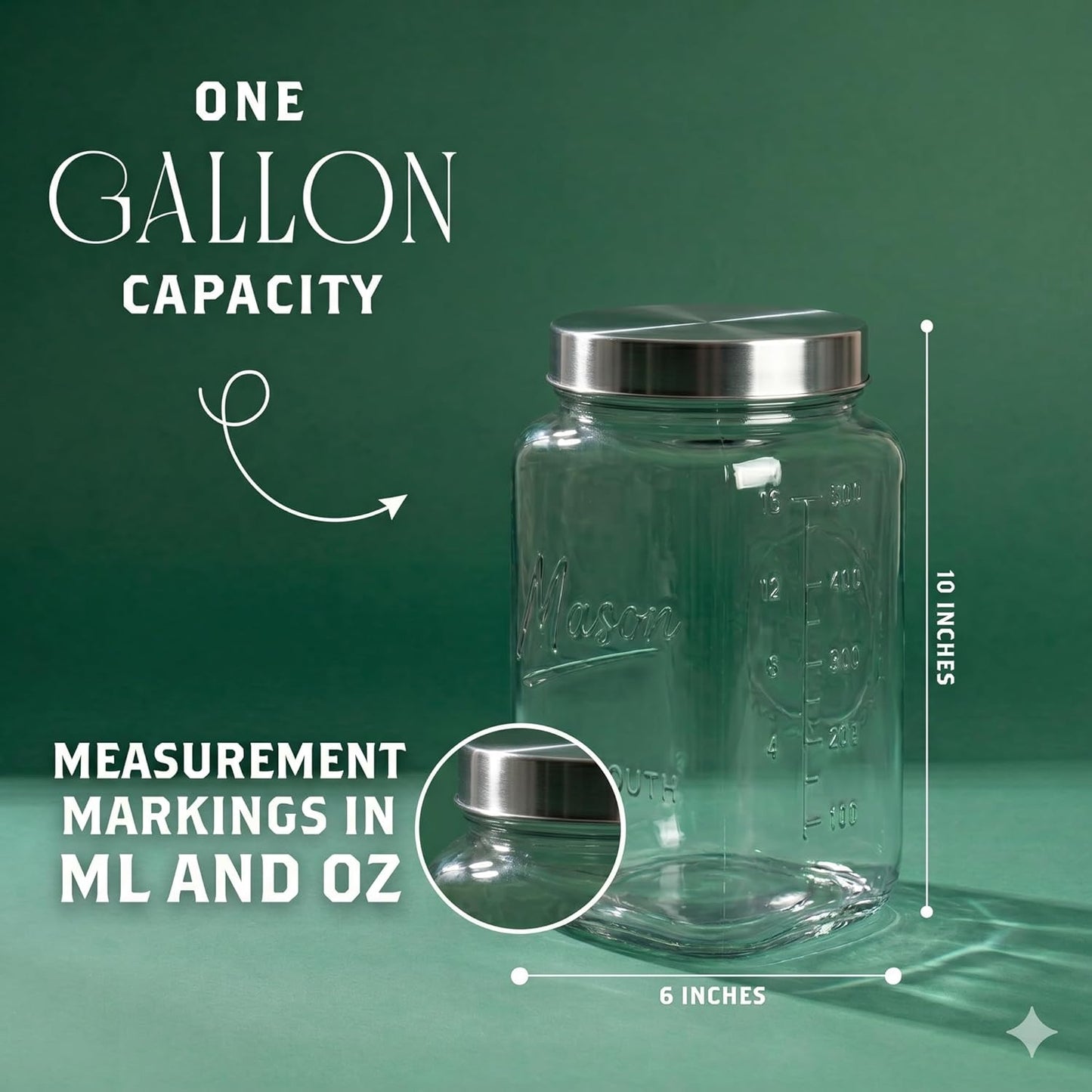 1 Gallon Square Glass Mason Jar - Metal Lid